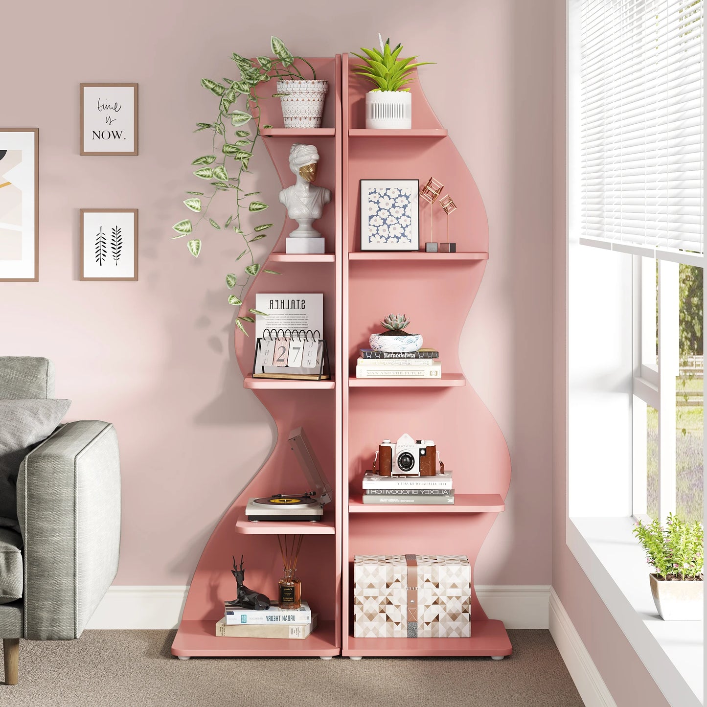 Tribesigns Corner Shelf, Modern 5-Tier Wall Corner Bookshelf, Stylish Corner Small Bookcase Storage Rack Plant Stand