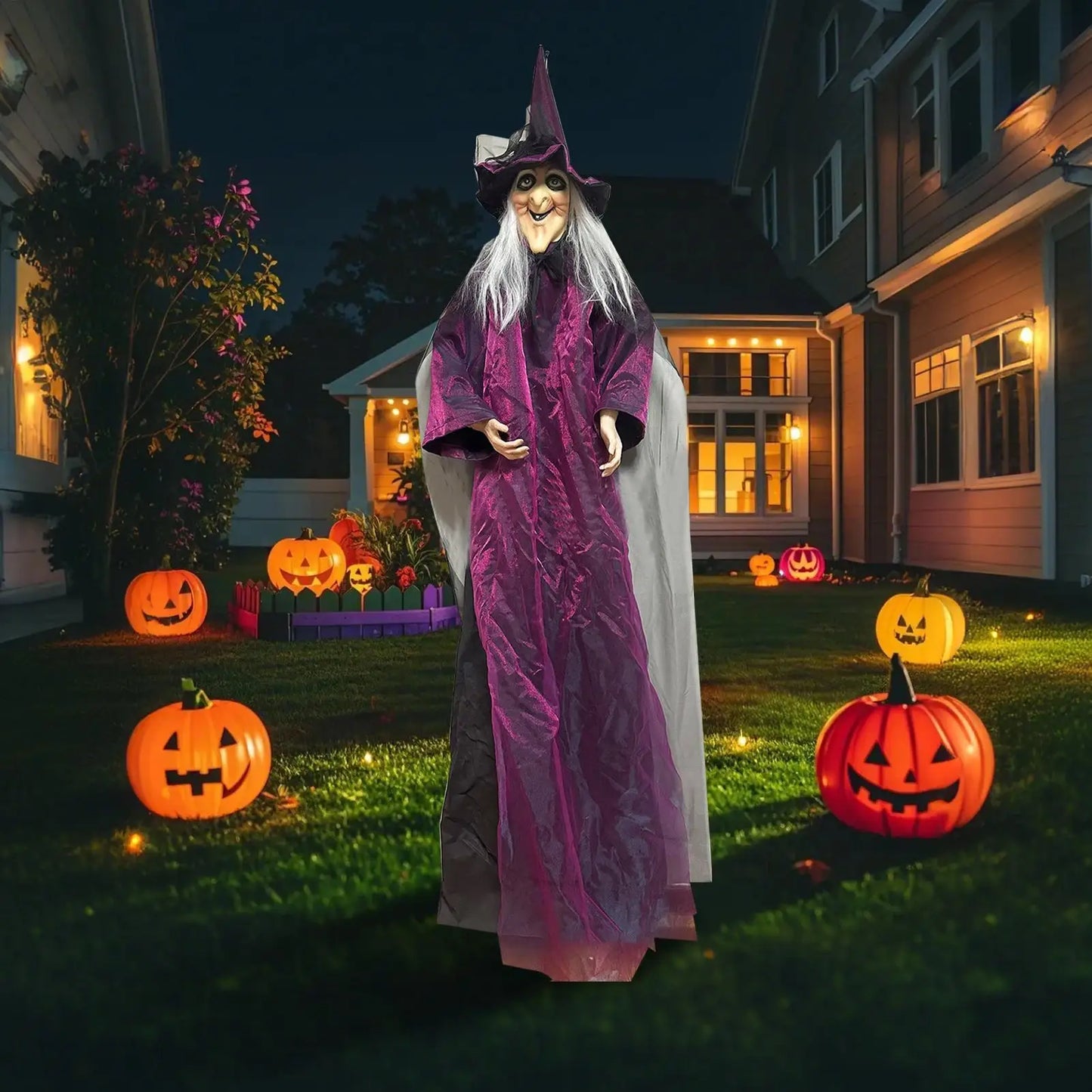Halloween Witch Decorations Creepy Indoor Outdoor Flying Witch Sound Activated Witch Halloween Decor for Halloween Skull Prop