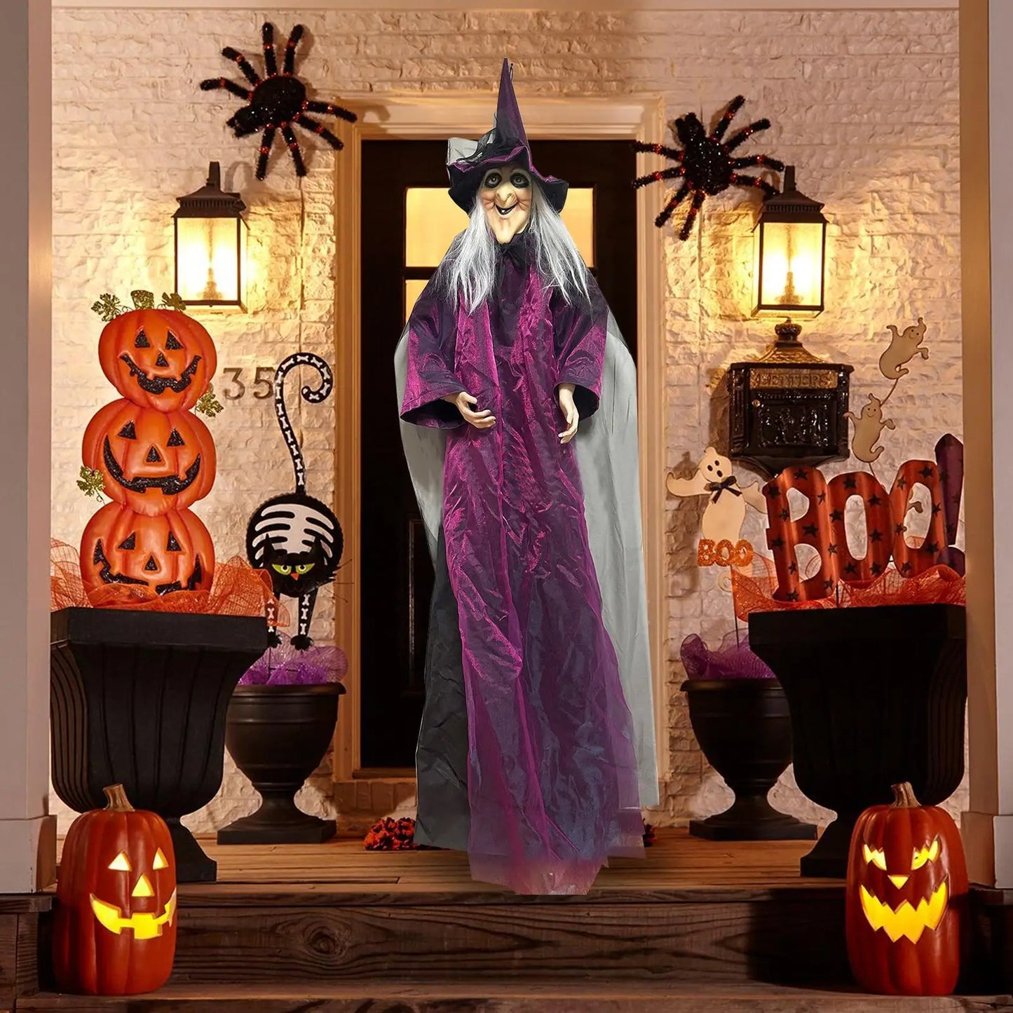 Halloween Witch Decorations Creepy Indoor Outdoor Flying Witch Sound Activated Witch Halloween Decor for Halloween Skull Prop