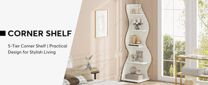 Tribesigns Corner Shelf, Modern 5-Tier Wall Corner Bookshelf, Stylish Corner Small Bookcase Storage Rack Plant Stand
