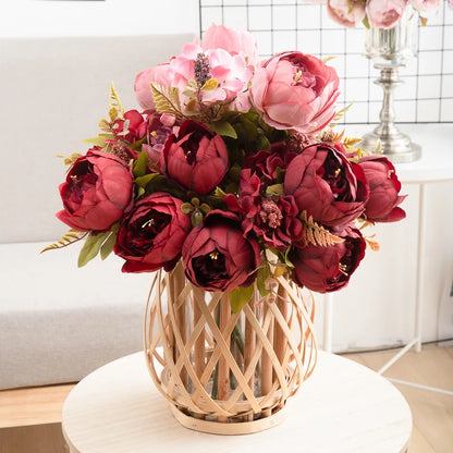 Artificial Flowers Big Silk Peony Head For Vase Home Living Room Decoration Wedding Bride Bouquet Outdoor Christmas Garlands