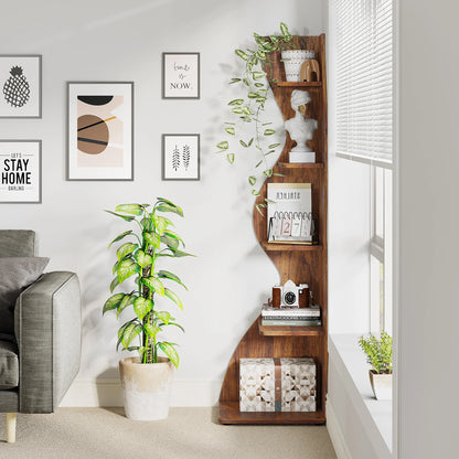 Tribesigns Corner Shelf, Modern 5-Tier Wall Corner Bookshelf, Stylish Corner Small Bookcase Storage Rack Plant Stand